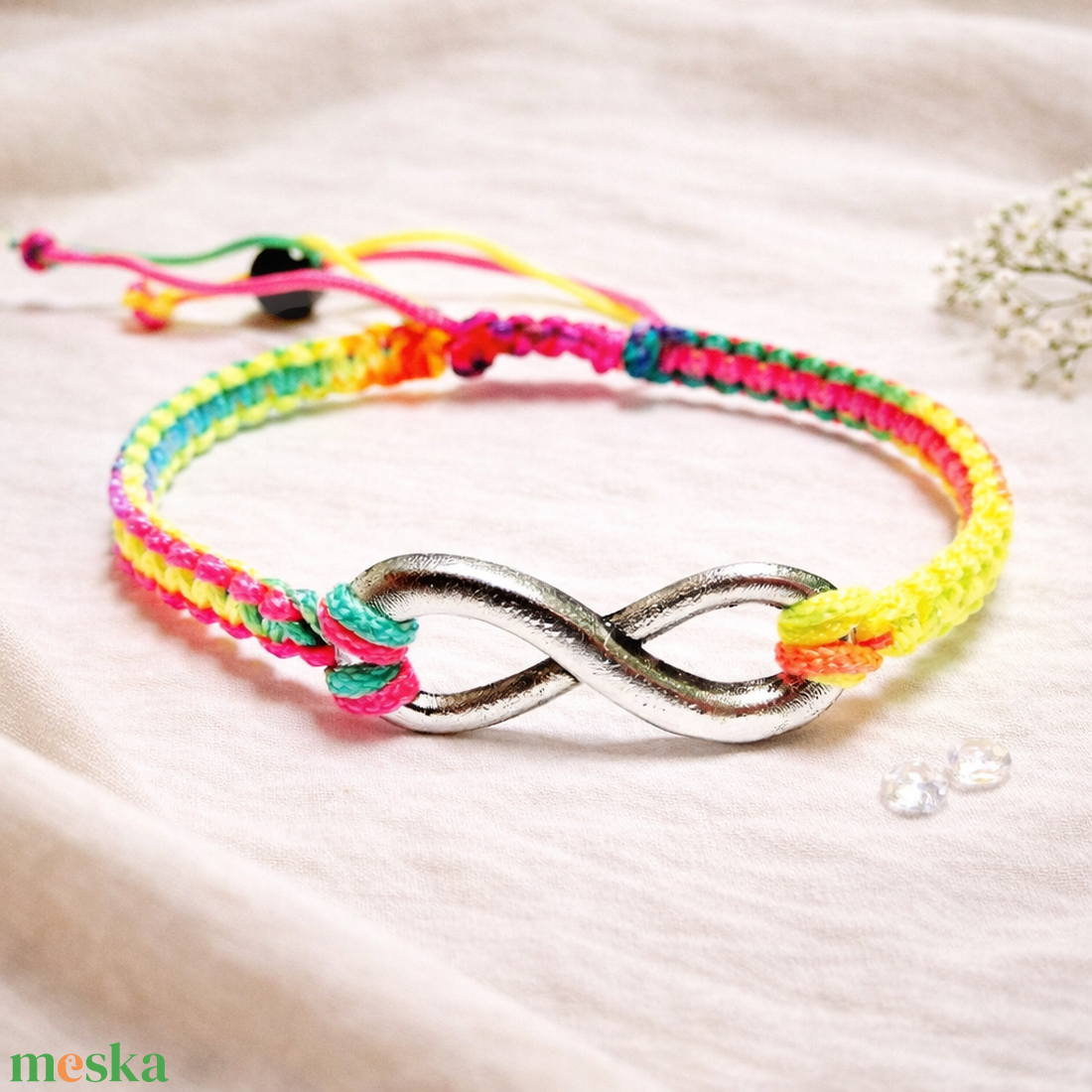 Infinity - szivárvány karkötő végtelen jellel - ékszer - karkötő - fonott karkötő - Meska.hu