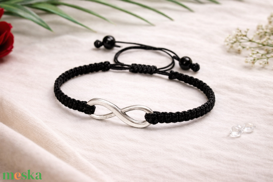 Infinity - fekete karkötő végtelen jellel - ékszer - karkötő - fonott karkötő - Meska.hu