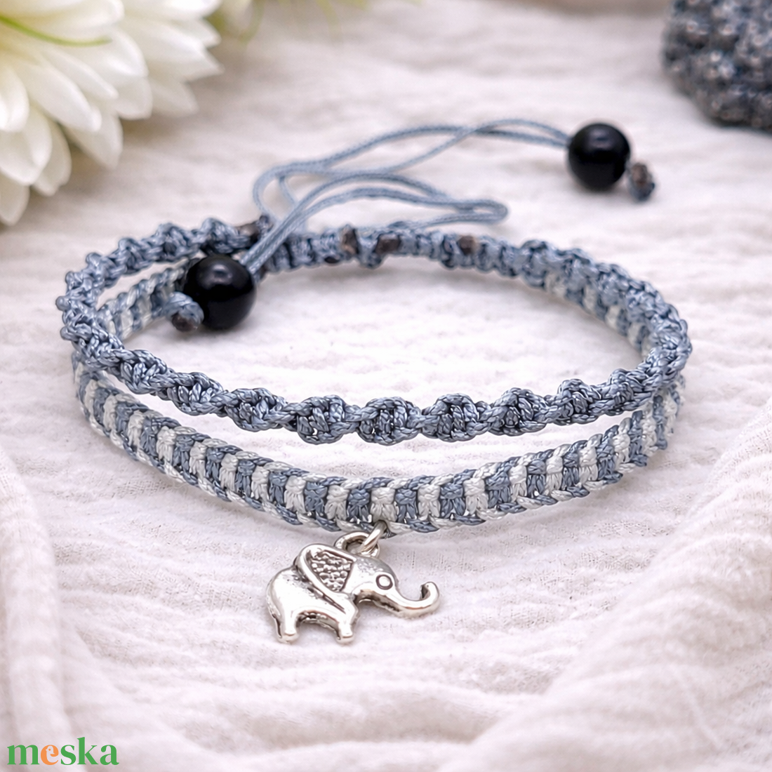 Elefánt dupla soros makramé karkötő - ékszer - karkötő - fonott karkötő - Meska.hu