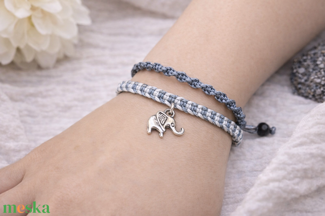Elefánt dupla soros makramé karkötő - ékszer - karkötő - fonott karkötő - Meska.hu