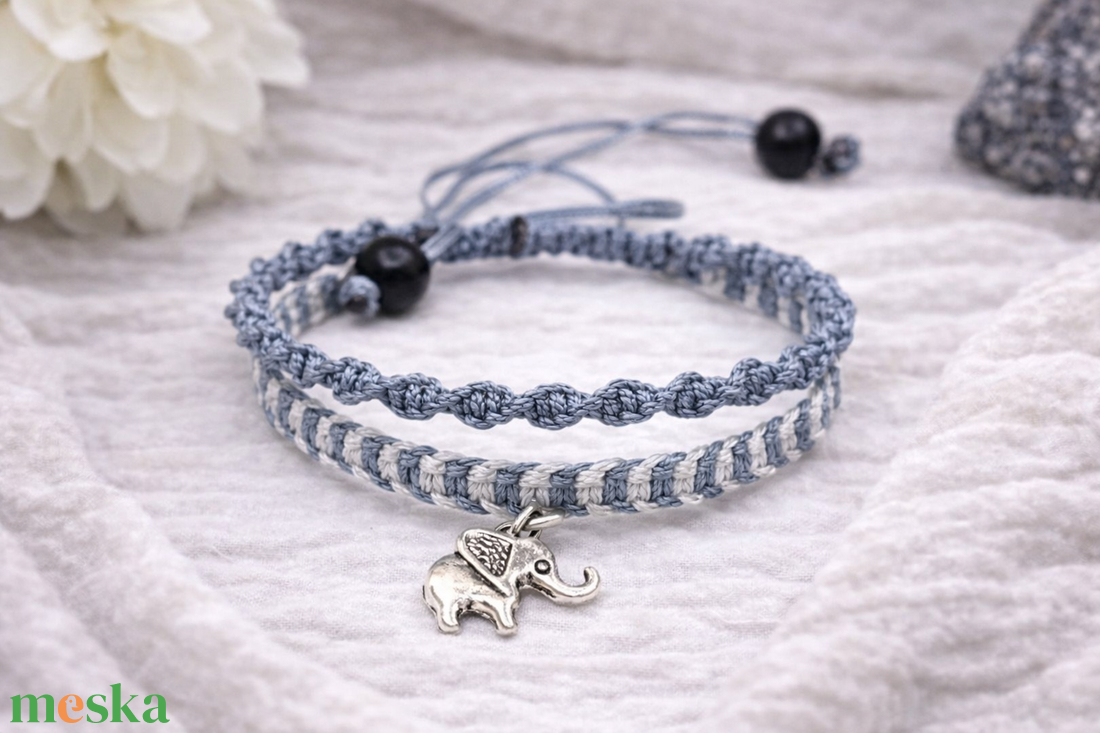 Elefánt dupla soros makramé karkötő - ékszer - karkötő - fonott karkötő - Meska.hu