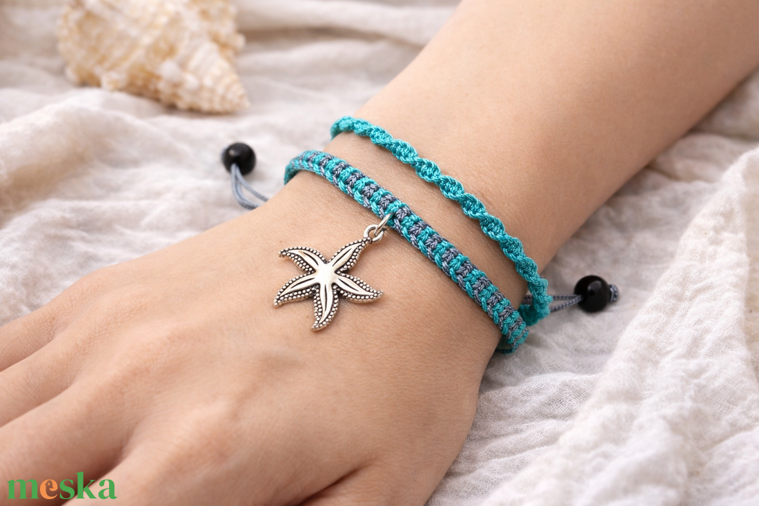 Tengericsillag dupla soros makramé karkötő - ékszer - karkötő - fonott karkötő - Meska.hu