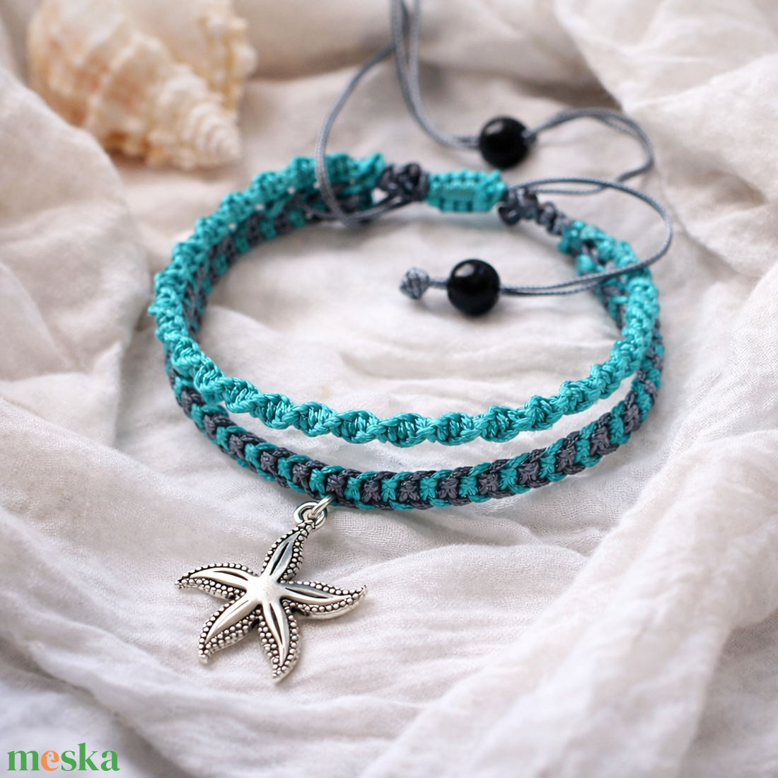 Tengericsillag dupla soros makramé karkötő - ékszer - karkötő - fonott karkötő - Meska.hu