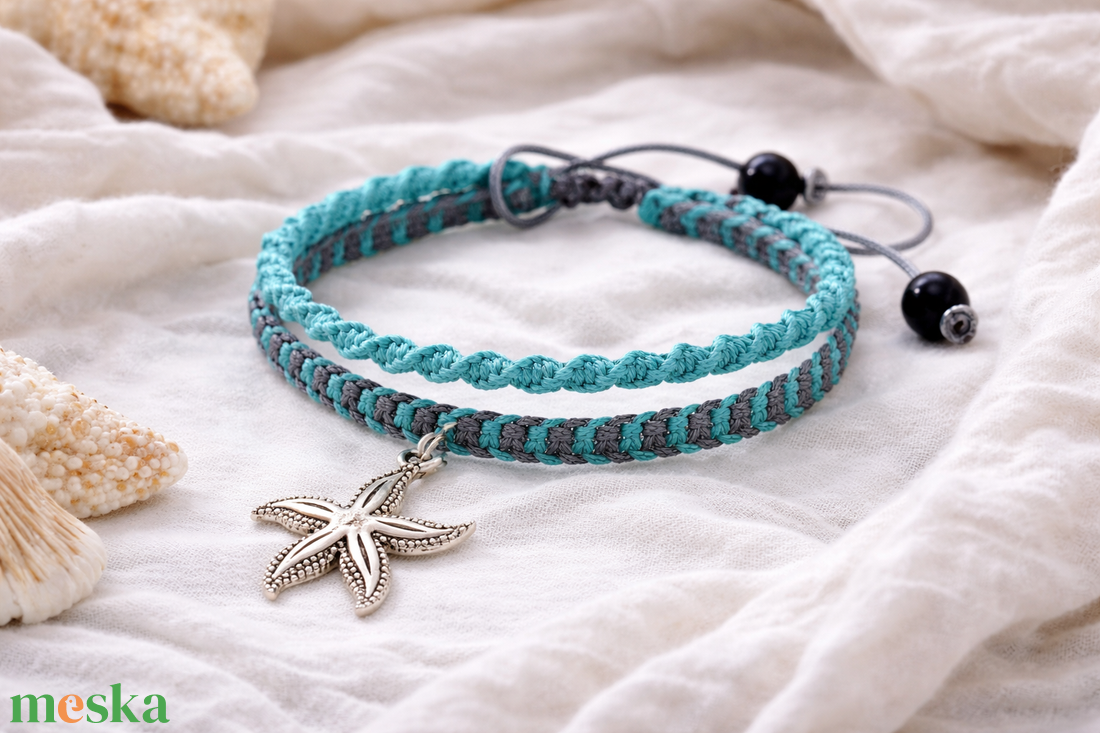 Tengericsillag dupla soros makramé karkötő - ékszer - karkötő - fonott karkötő - Meska.hu