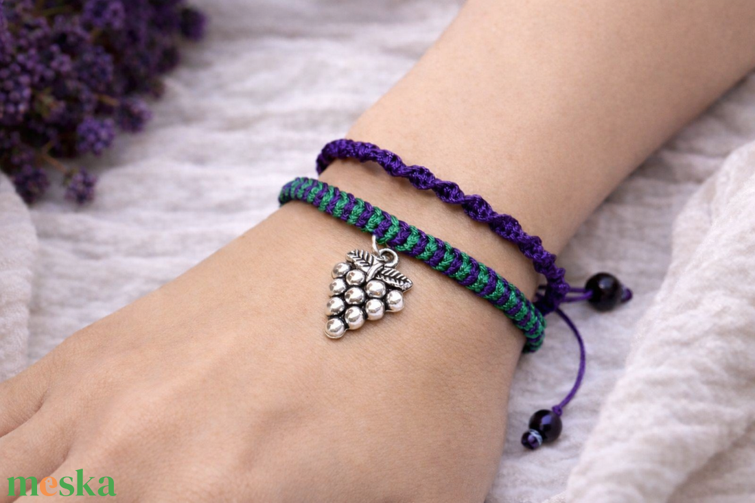 Szőlő dupla soros makramé karkötő - ékszer - karkötő - fonott karkötő - Meska.hu