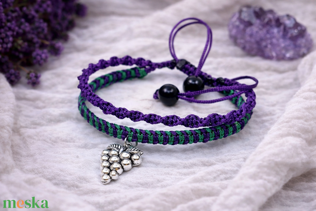 Szőlő dupla soros makramé karkötő - ékszer - karkötő - fonott karkötő - Meska.hu