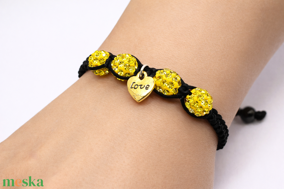 Golden Love - sárga shamballa karkötő - ékszer - karkötő - fonott karkötő - Meska.hu