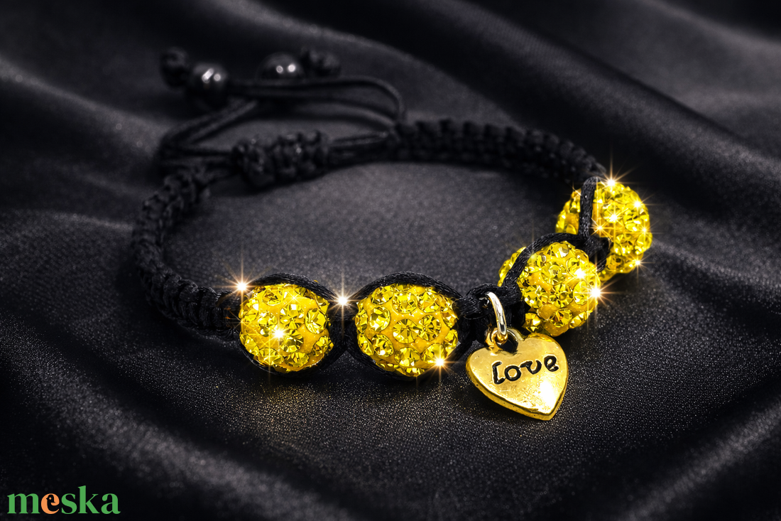 Golden Love - sárga shamballa karkötő - ékszer - karkötő - fonott karkötő - Meska.hu
