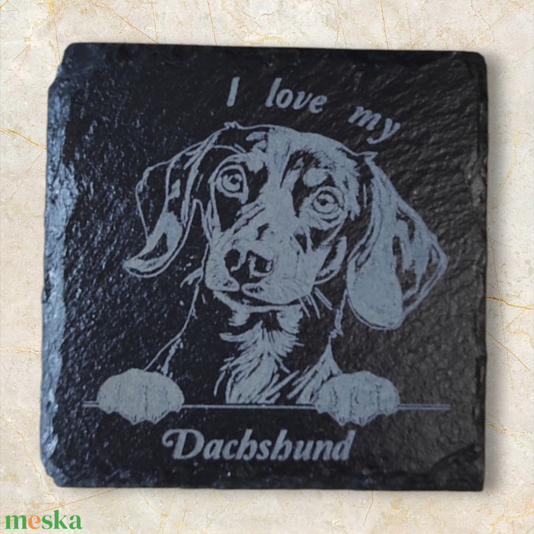 Lézergravírozott pala poháralátét Tacskó képpel, I love my Dachshund felirattal. - otthon & életmód - konyhafelszerelés, tálalás - tálalás - tányér- és poháralátét - Meska.hu Lézergravírozott pala poháralátét Tacskó képpel, I love my Dachshund felirattal. - otthon & életmód - konyhafelszerelés, tálalás - tálalás - tányér- és poháralátét - Meska.hu