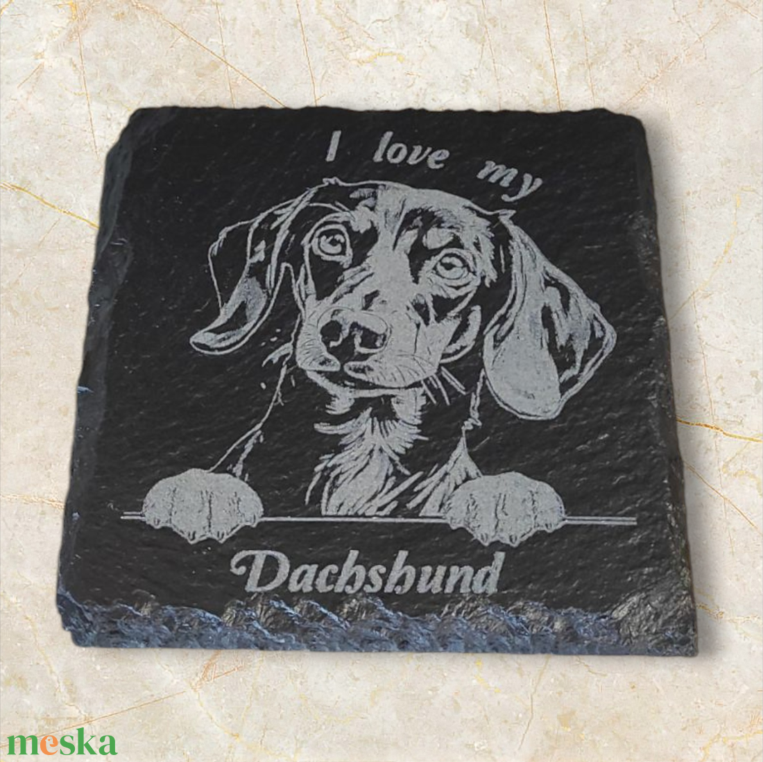 Lézergravírozott pala poháralátét Tacskó képpel, I love my Dachshund felirattal. - otthon & életmód - konyhafelszerelés, tálalás - tálalás - tányér- és poháralátét - Meska.hu Lézergravírozott pala poháralátét Tacskó képpel, I love my Dachshund felirattal. - otthon & életmód - konyhafelszerelés, tálalás - tálalás - tányér- és poháralátét - Meska.hu