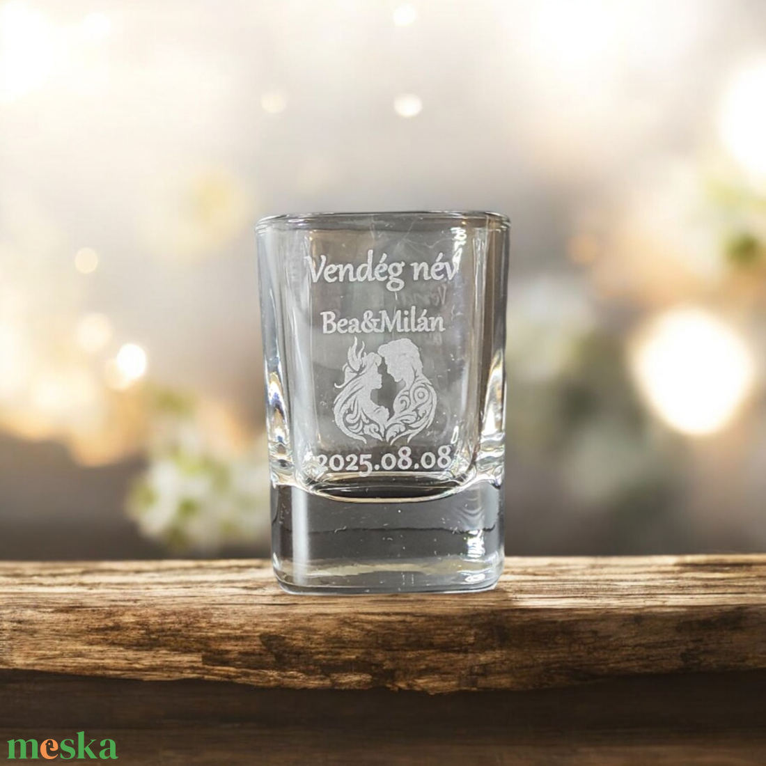 Gravírozott esküvői pálinkás pohár 55 ml szögletes - otthon & életmód - konyhafelszerelés, tálalás - tálalás - pálinkás poharak, szettek - Meska.hu