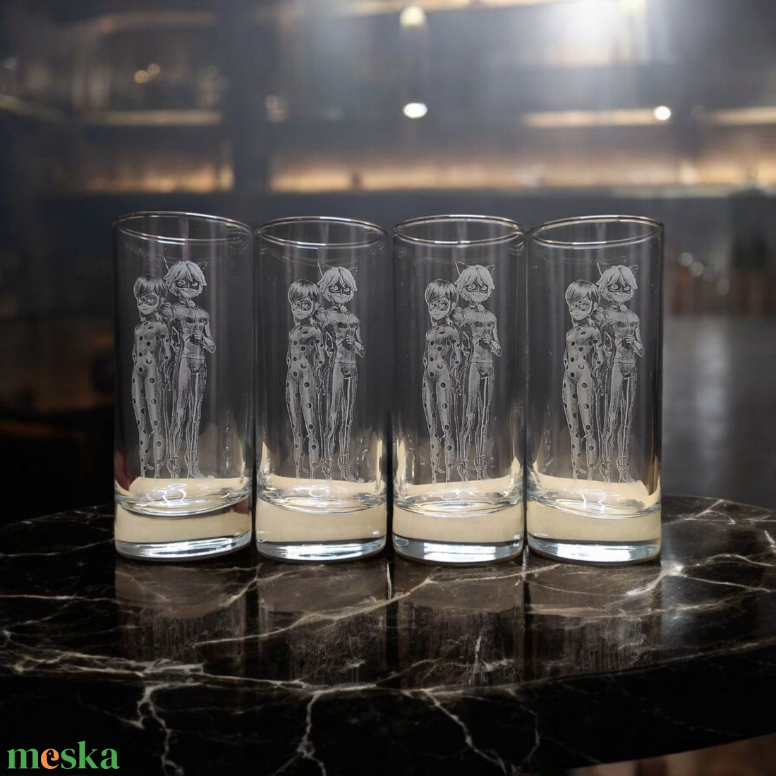 Gravírozott Katicabogár és Fekete macska üdítős pohár szett - otthon & életmód - konyhafelszerelés, tálalás - tálalás - pohár - Meska.hu