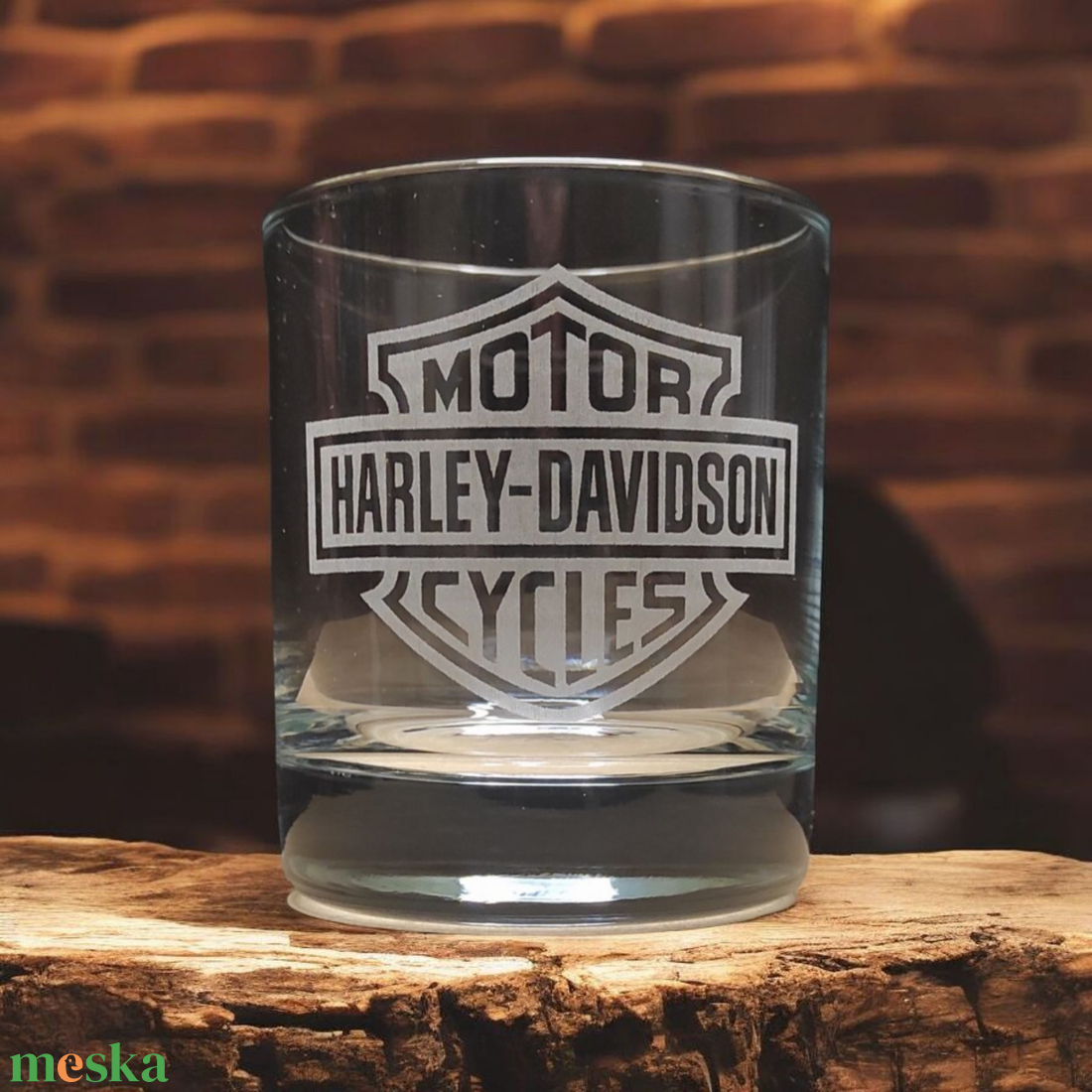 Gravírozott whiskys pohár Harley Davidson logoval 290 ml  - otthon & életmód - konyhafelszerelés, tálalás - tálalás - pohár - Meska.hu