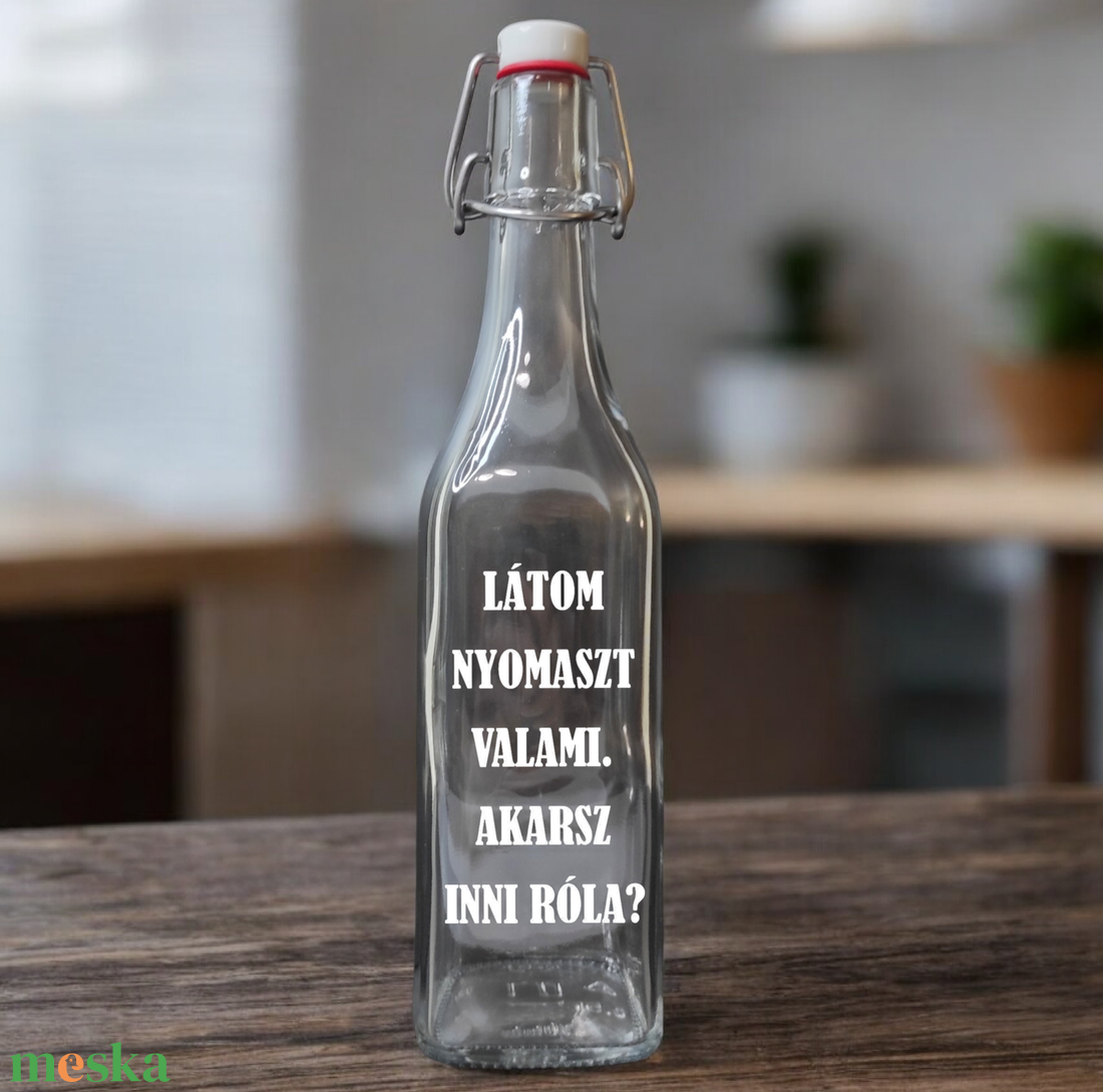 Bármilyen felirattal gravírozható csatos üveg, 0,5 l - otthon & életmód - konyhafelszerelés, tálalás - flaska, csatos üveg - Meska.hu
