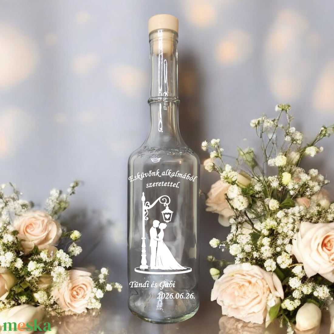 Egyedi felirattal is gravírozható pálinkás üveg, köszönőajándék 0,5 l  - otthon & életmód - konyhafelszerelés, tálalás - flaska, csatos üveg - Meska.hu