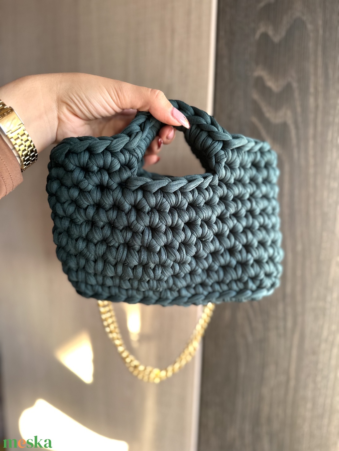 Zöld láncos táska - táska & tok - kézitáska & válltáska - kézitáska - Meska.hu