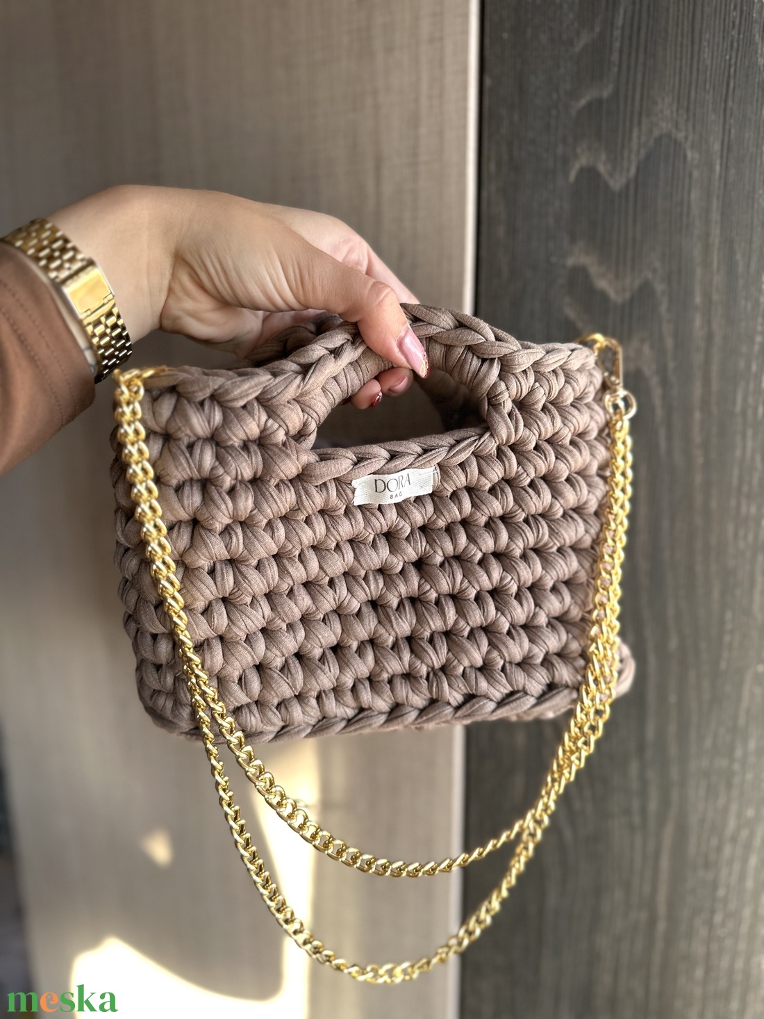 Barna láncos táska - táska & tok - kézitáska & válltáska - kézitáska - Meska.hu