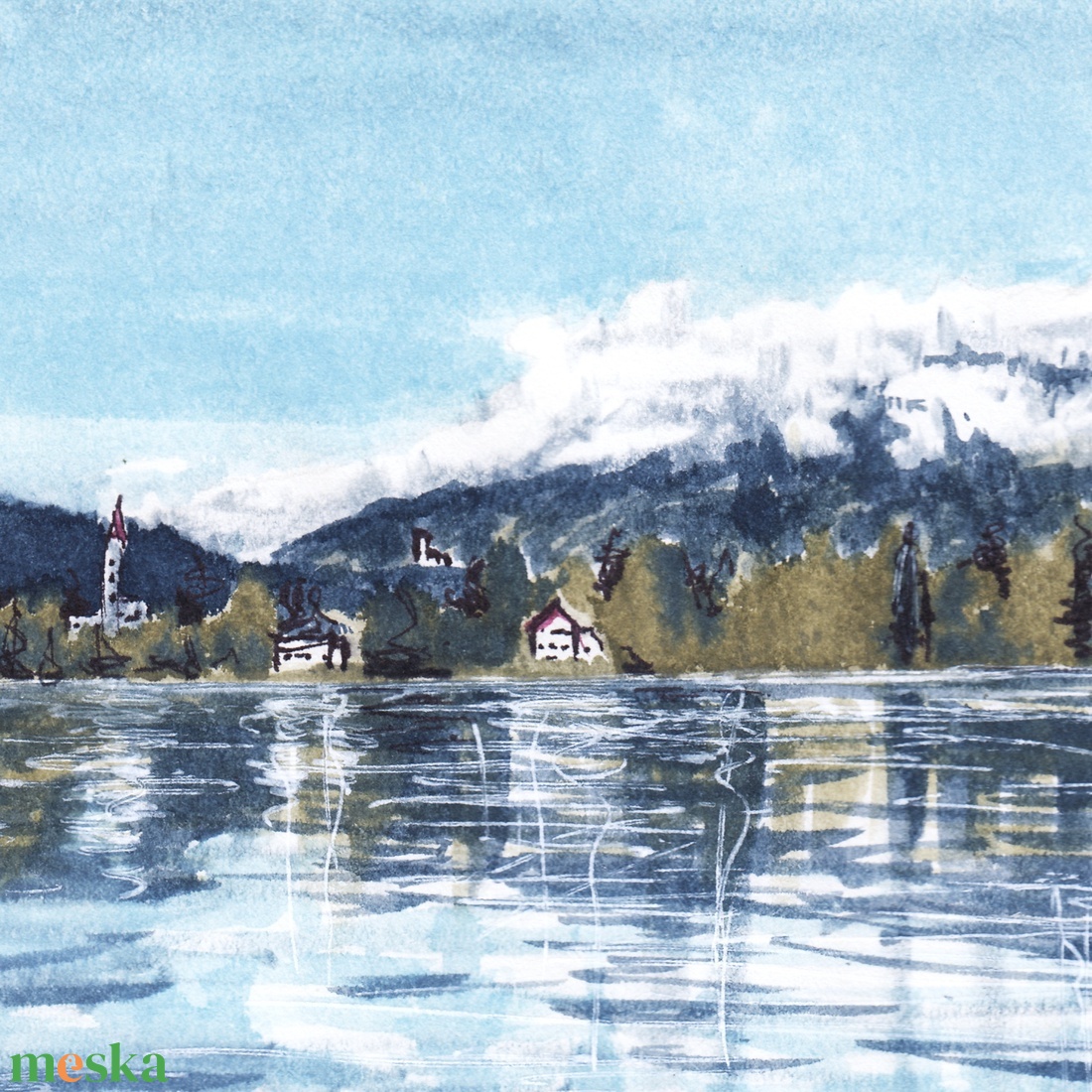 Bledi-tó - ecsetfilc festmény (nyomat) - művészet - festmény - akvarell - Meska.hu