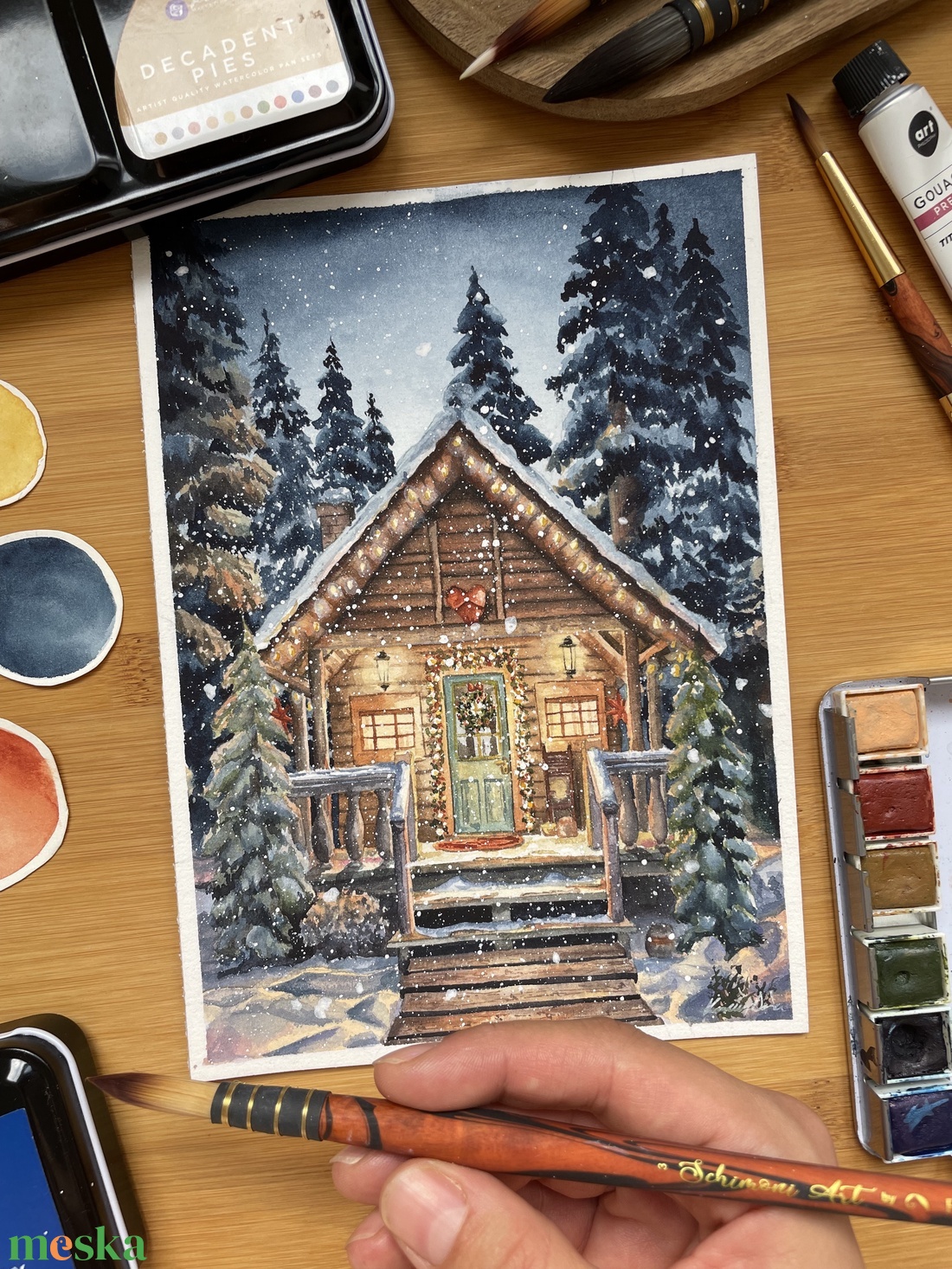 Karácsonyi házikó - Művészeti nyomat (az eredeti akvarell festmény alapján) - otthon & lakás - dekoráció - kép & falikép - kép & falikép - Meska.hu