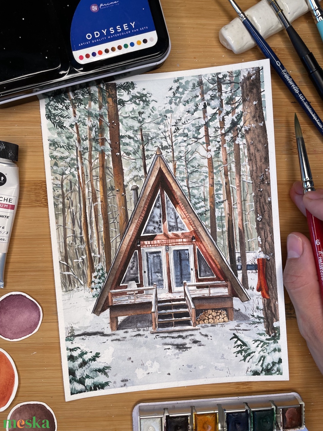 Téli kunyhó - Művészeti nyomat (az eredeti akvarell festmény alapján) - otthon & lakás - dekoráció - kép & falikép - kép & falikép - Meska.hu