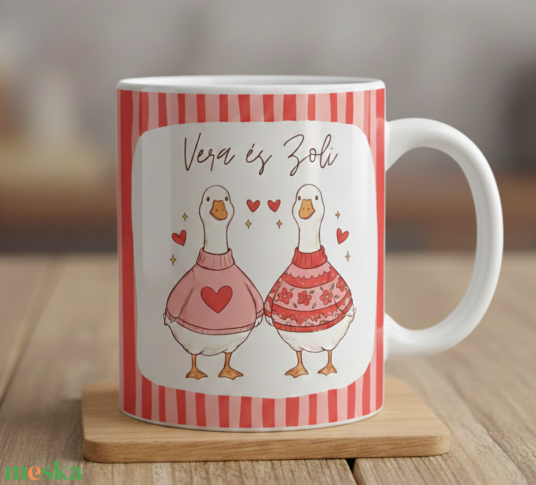 Szerelmes Libapár � Kedves Valentin-napi Bögre Szívvel - otthon & életmód - konyhafelszerelés, tálalás - tálalás - bögre & csésze - Meska.hu