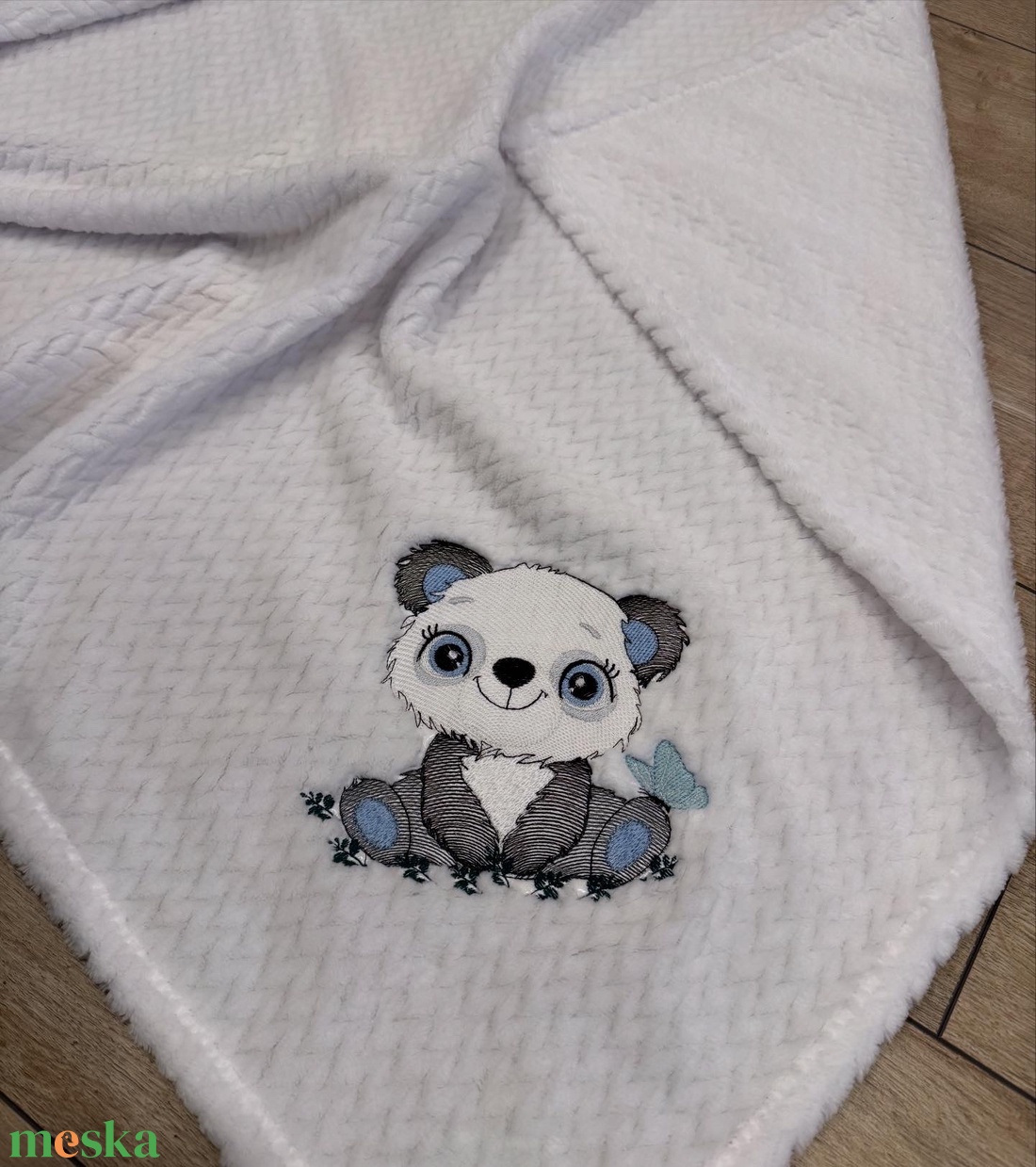 Panda maci-egyrétegű babatakaró (névre szóló )- fehér  - baba - mama - baba ágynemű - babatakaró, gyerek pléd - Meska.hu