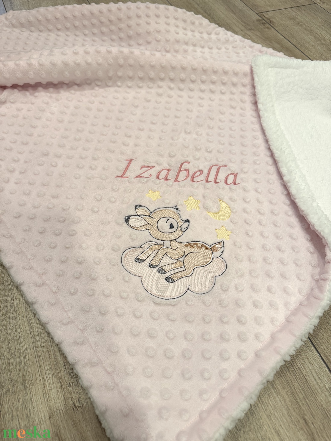 Hímzett babatakaró - névre szóló ,őzike - baba - mama - baba ágynemű - babatakaró, gyerek pléd - Meska.hu
