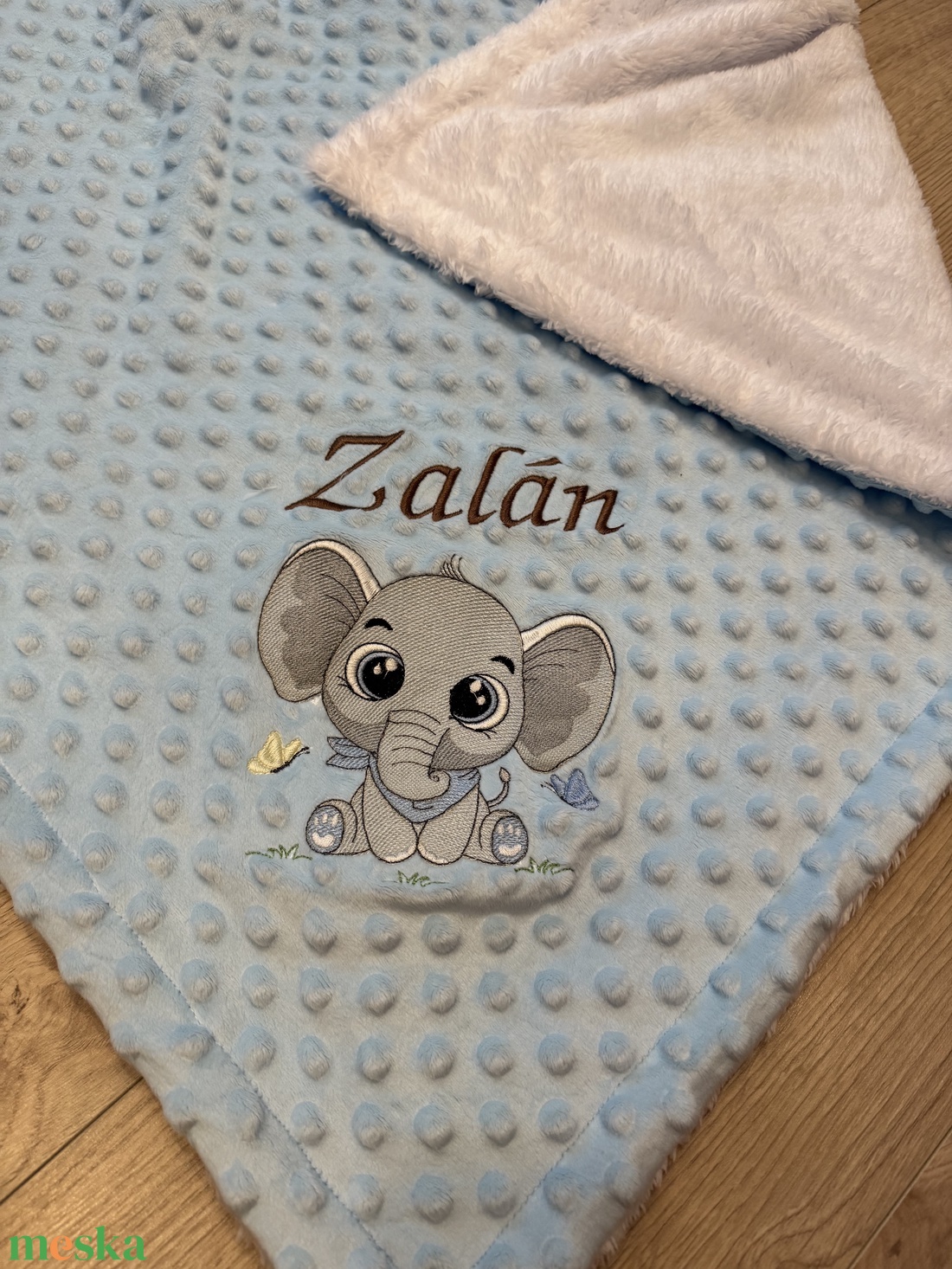 Hímzett , elefánt mintás névre szóló babatakaró  - baba - mama - baba ágynemű - babatakaró, gyerek pléd - Meska.hu