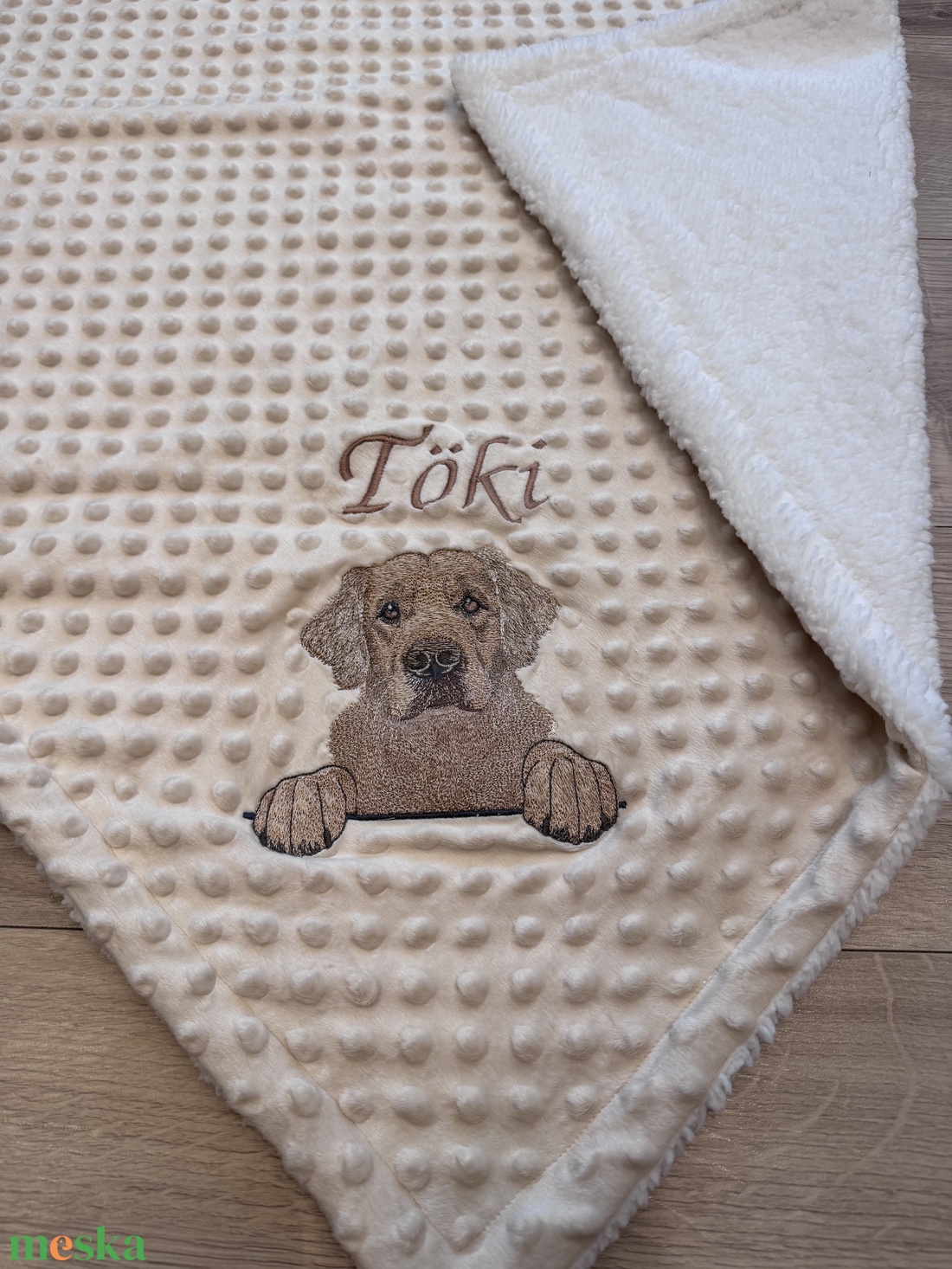Golden retriever -Minky-sherpa anyagú névre szóló babatakaró  - baba - mama - baba ágynemű - babatakaró, gyerek pléd - Meska.hu