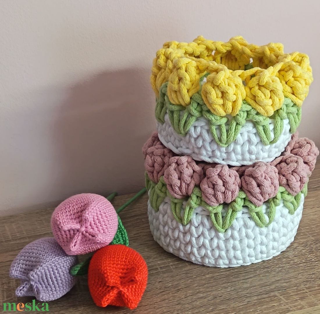 Tulipán kosár - otthon & életmód - tárolás & rendszerezés - tárolókosár - Meska.hu