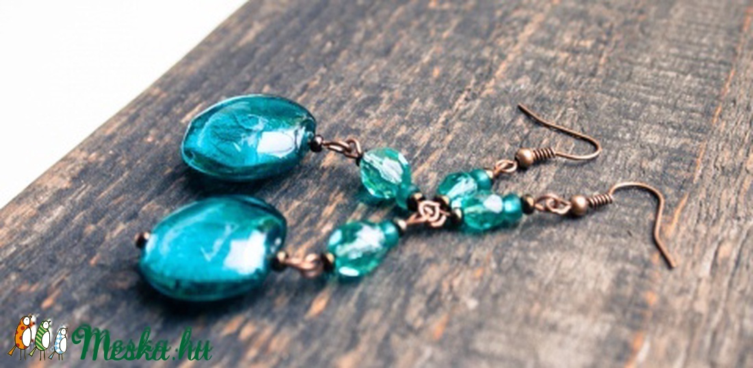 Türkiz üveg nyári lógós fülbevaló -  - Meska.hu