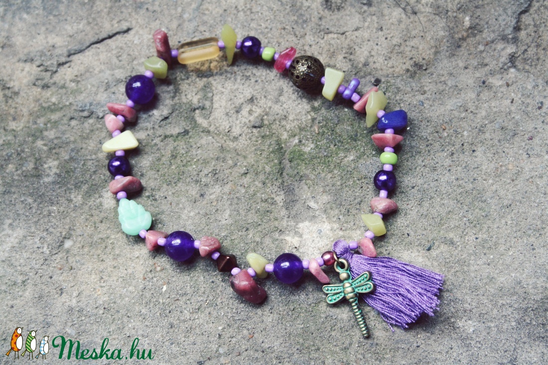 Különleges, bohókás, szitakötős, gyöngyös bokalánc!  -  - Meska.hu