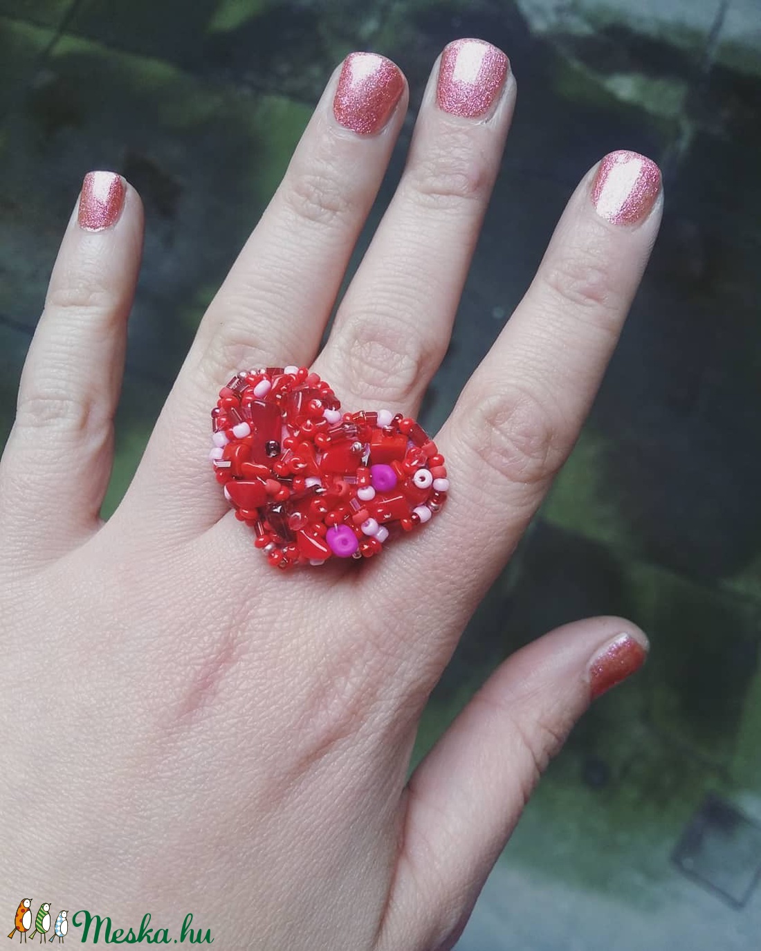 Illatos szívecske formájú piros antiallergén gyűrű málna illatban! -  - Meska.hu