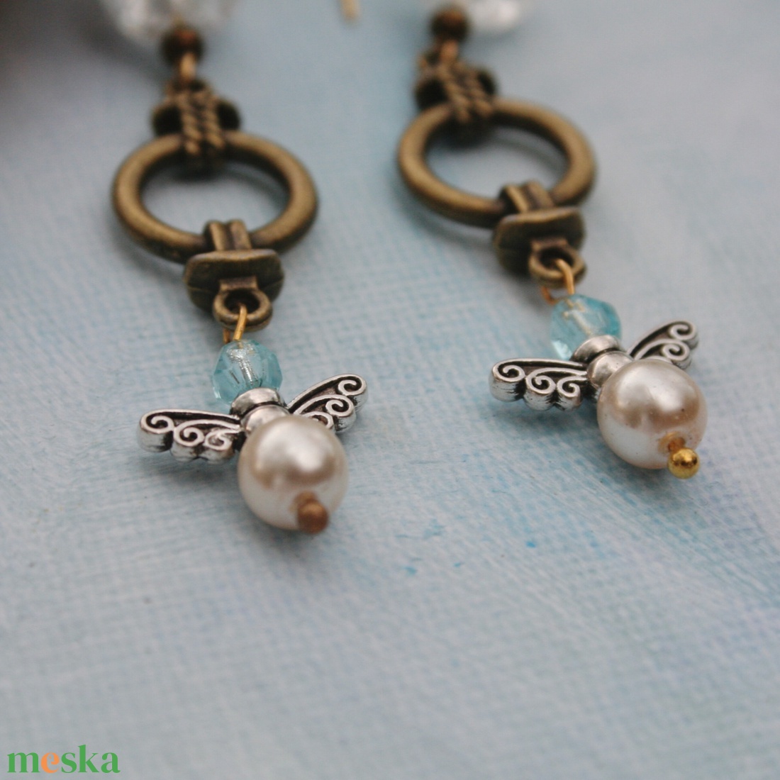 Angyalkás hosszú lógós fülbevaló - ékszer - fülbevaló - lógó fülbevaló - Meska.hu