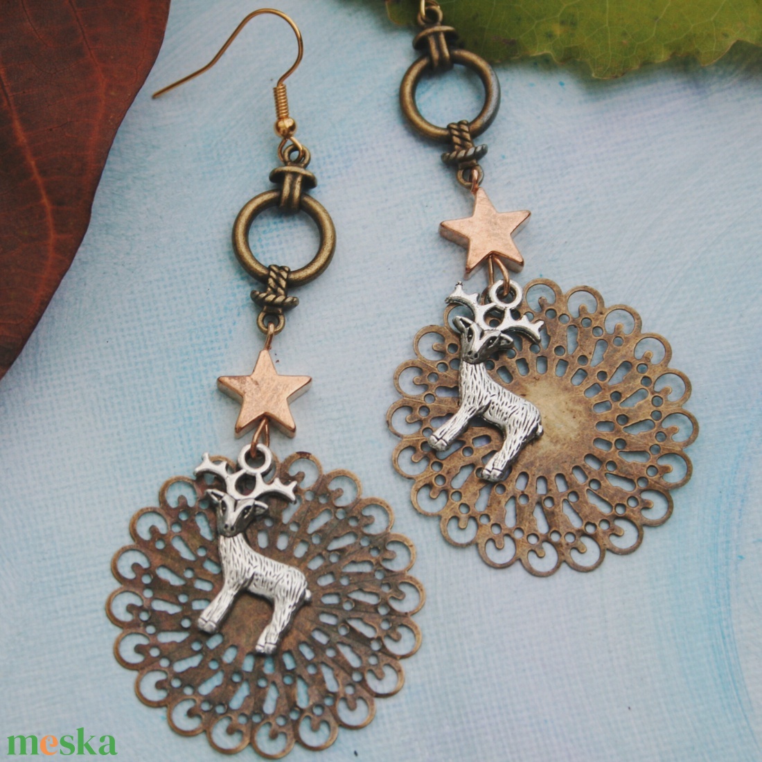 Szarvas az égbolt alatt lógós fülbevaló - ékszer - fülbevaló - lógó fülbevaló - Meska.hu