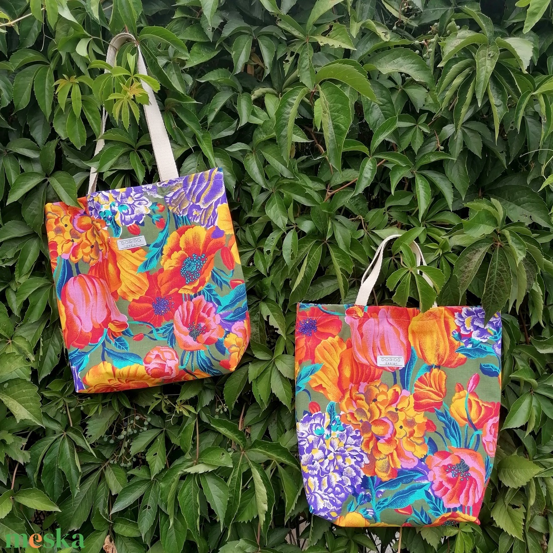 Virágmintás textil válltáska  - táska & tok - bevásárlás & shopper táska - shopper, textiltáska, szatyor - Meska.hu