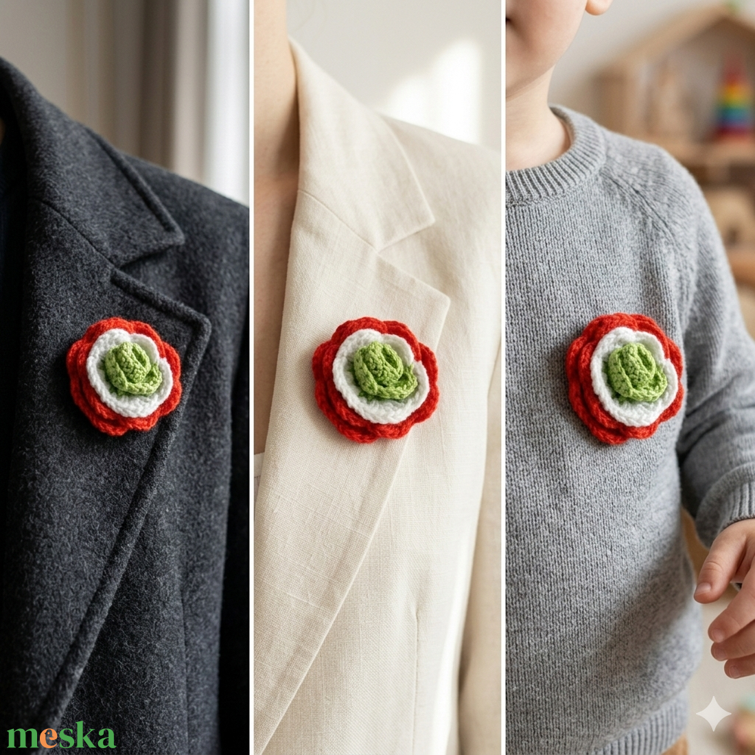 Horgolt kokárda, rózsa alakú - ékszer - kitűző és bross - Meska.hu
