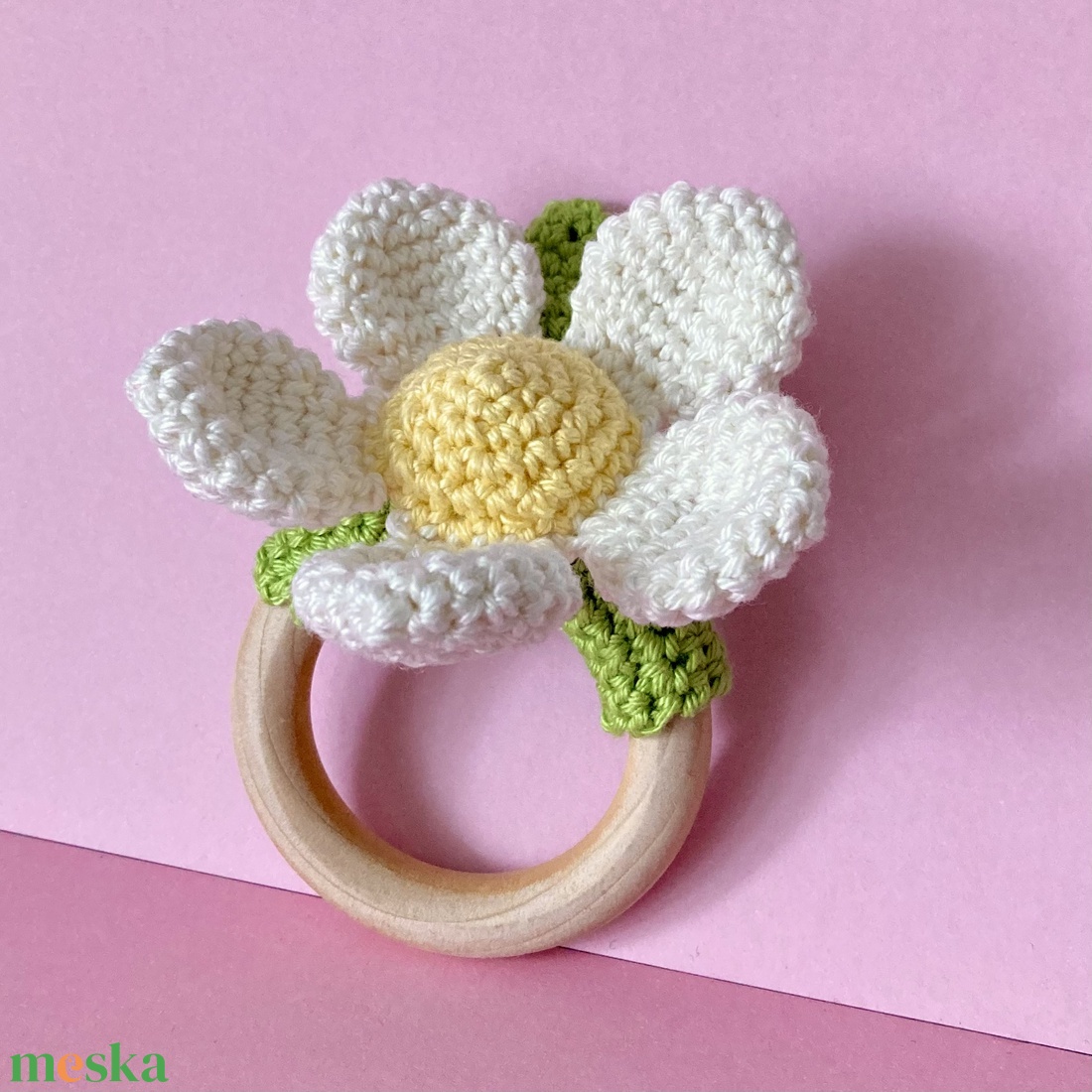 Horgolt virágos rágóka - baba - mama - baba játékok - rágóka - Meska.hu