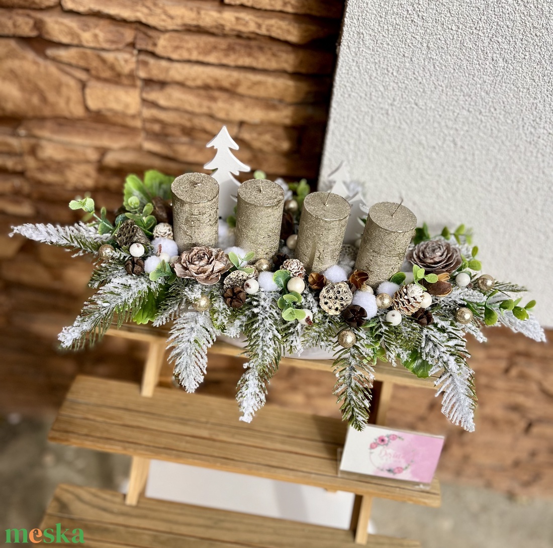 Adventi asztaldísz csónak alapra-fehér - karácsony - adventi díszek - adventi asztaldísz - Meska.hu