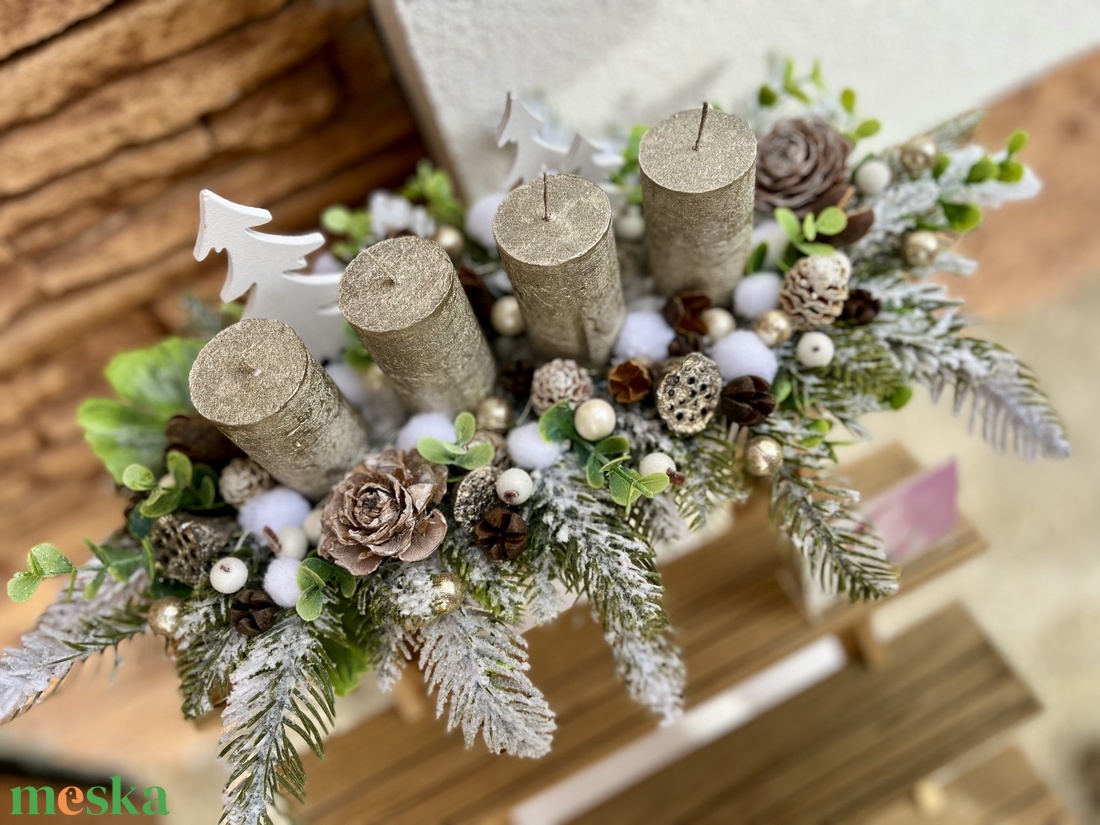 Adventi asztaldísz csónak alapra-fehér - karácsony - adventi díszek - adventi asztaldísz - Meska.hu