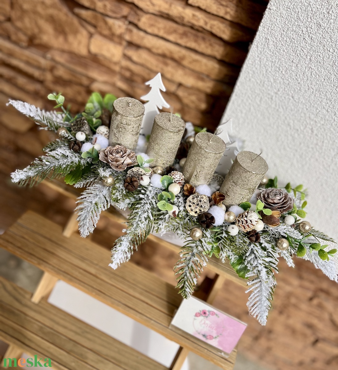 Adventi asztaldísz csónak alapra-fehér - karácsony - adventi díszek - adventi asztaldísz - Meska.hu