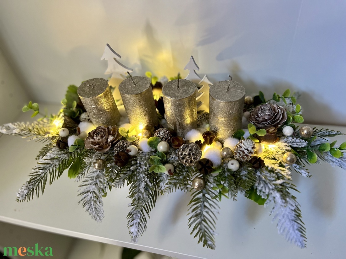 Adventi asztaldísz csónak alapra-fehér - karácsony - adventi díszek - adventi asztaldísz - Meska.hu