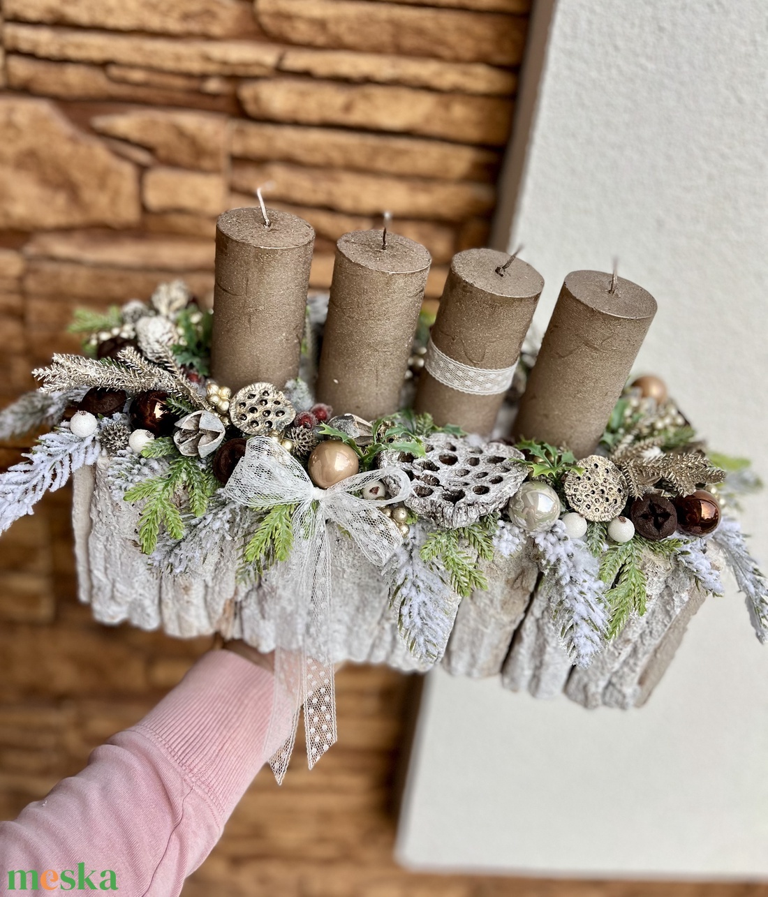 Adventi asztaldísz fa alapra-barna XXL - karácsony - adventi díszek - adventi asztaldísz - Meska.hu