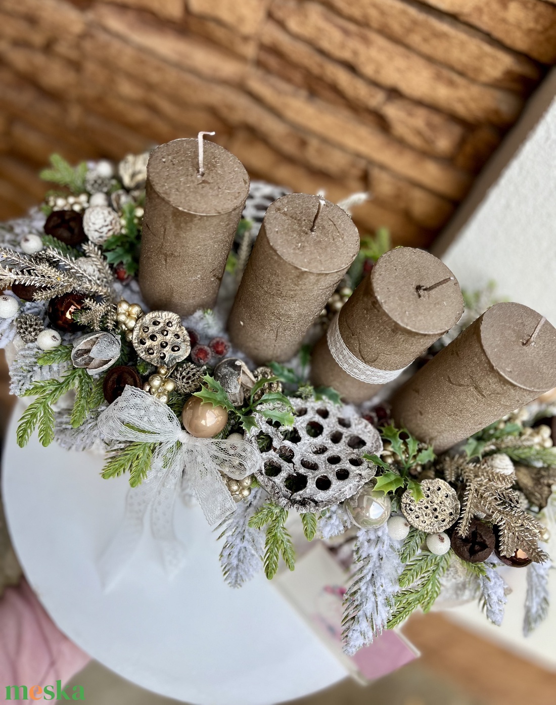 Adventi asztaldísz fa alapra-barna XXL - karácsony - adventi díszek - adventi asztaldísz - Meska.hu