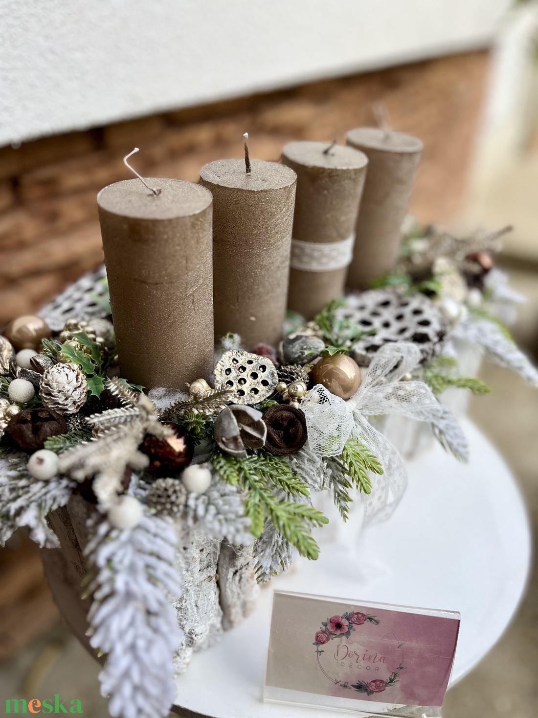 Adventi asztaldísz fa alapra-barna XXL - karácsony - adventi díszek - adventi asztaldísz - Meska.hu