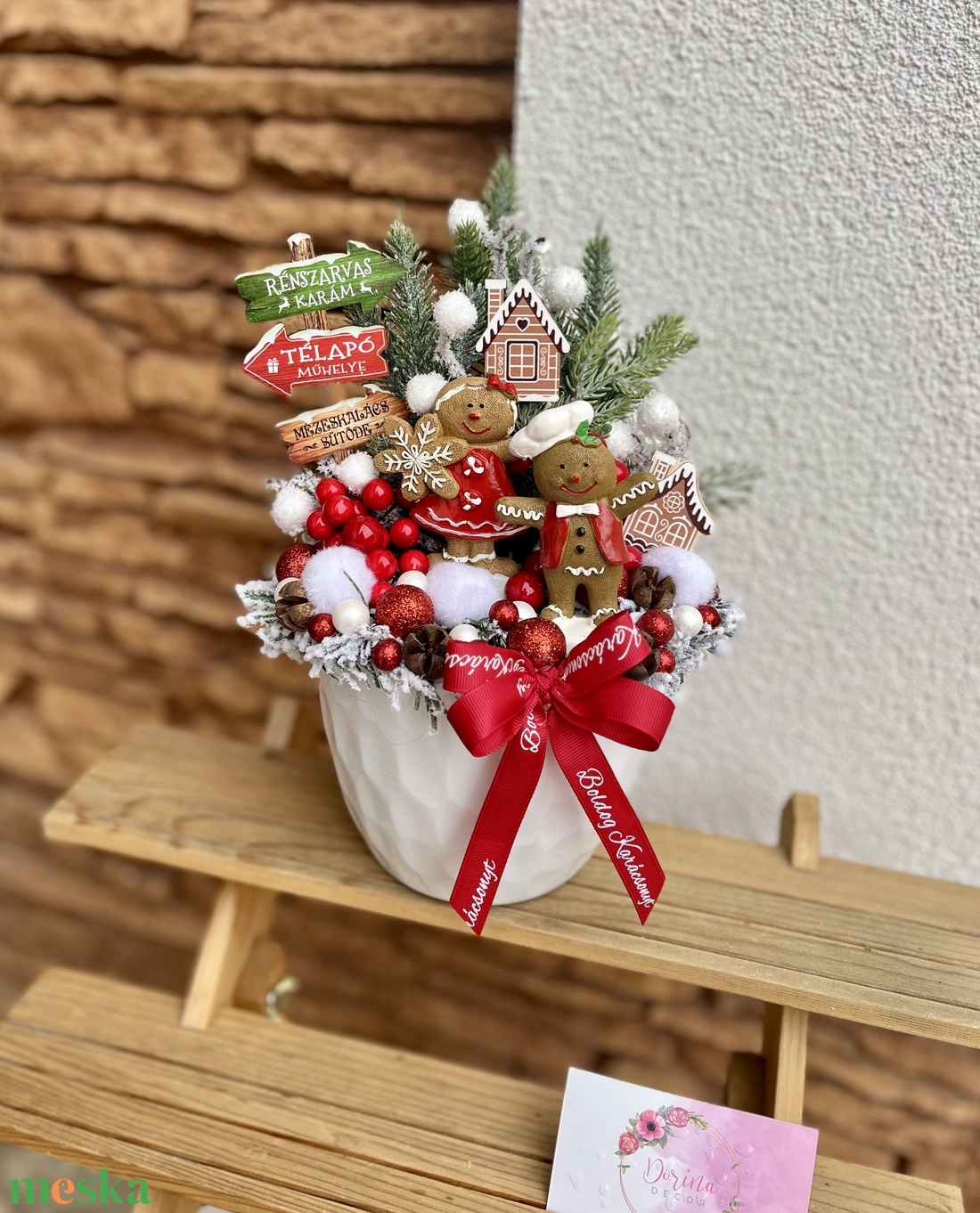 Karácsonyi asztaldísz kerámia alapra-mézi páros - karácsony - adventi díszek - adventi asztaldísz - Meska.hu