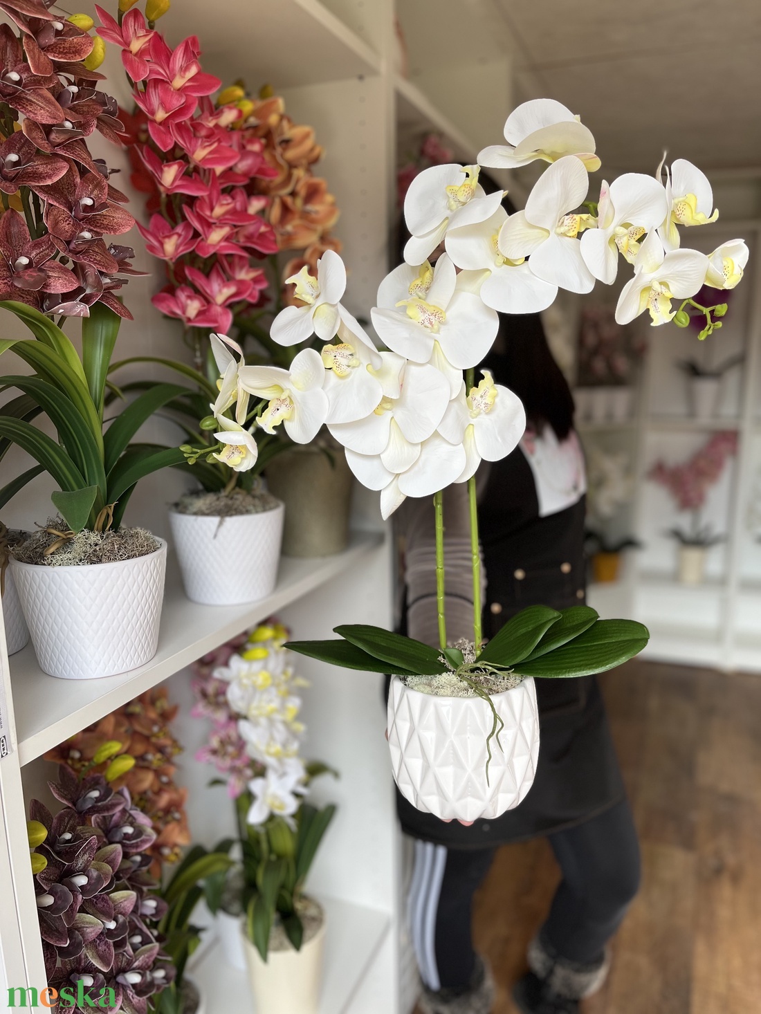 Real touch orchidea kerámia kaspóba-fehér2 ágas - otthon & életmód - dekoráció - virágdísz és tartó - csokor & virágdísz - Meska.hu