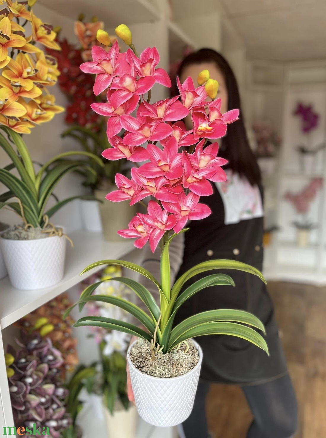 2 ágas, real touch csónak orchidea kerámia kaspóban-pink - otthon & életmód - dekoráció - virágdísz és tartó - csokor & virágdísz - Meska.hu