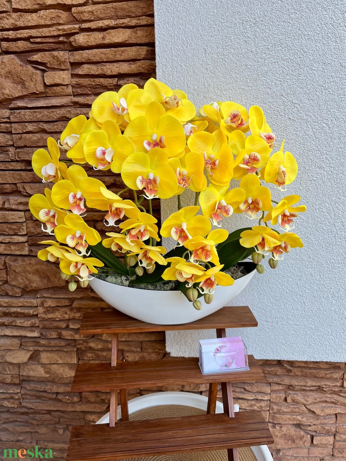 XXL Real touch orchidea műanyag  csónak kaspóba-sárga - otthon & életmód - dekoráció - virágdísz és tartó - csokor & virágdísz - Meska.hu