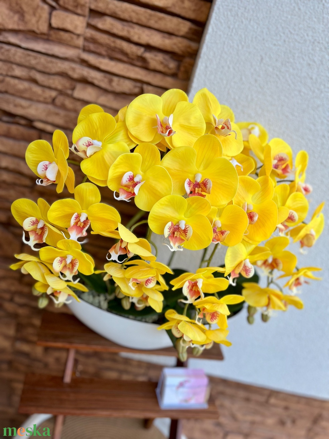 XXL Real touch orchidea műanyag  csónak kaspóba-sárga - otthon & életmód - dekoráció - virágdísz és tartó - csokor & virágdísz - Meska.hu